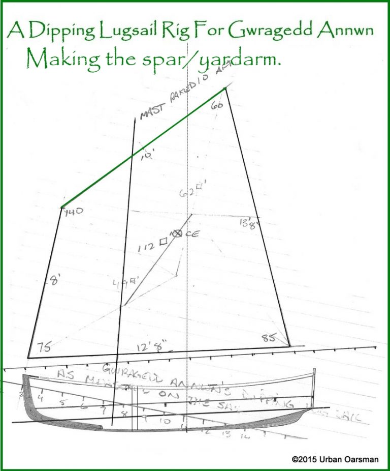 A dipping lug sail for Gwragedd Annwn. Making the spar/yardarm, fitting
